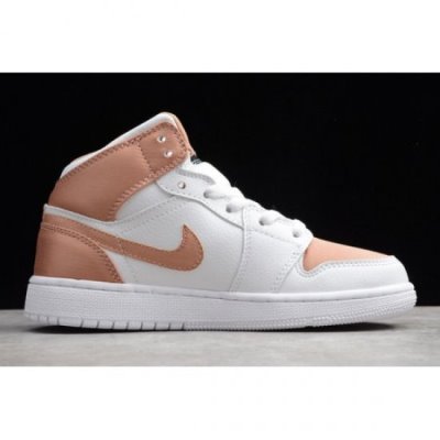 Nike Bayan Air Jordan 1 Mid Gs Beyaz / Pembe Altın Basketbol Ayakkabısı Türkiye - IBSWL8X7